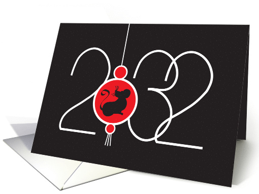 Chinese New Year of Rat 2032 Red Lantern with Rat Silhouette card