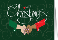 Hand Lettered Christmas for Gay Interracial Boyfriend, Holding Hands card