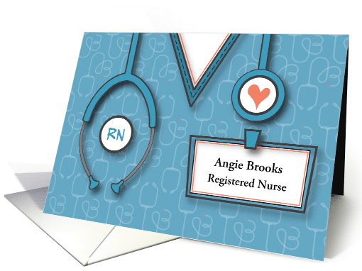 Graduation for Nurse, Custom Name Tag with Stethoscope & Heart card