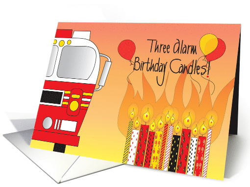 Three Alarm Birthday Candles, with Fire Truck, Balloons... (1597320)