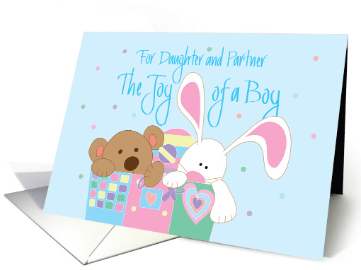 New Baby Boy Congratulations for Daughter & Partner, Bear & Bunny card