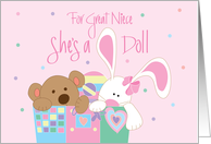 New Baby Girl Congratulations for Great Neice, She’s a Doll card