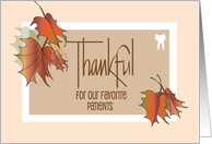 Hand Lettered Thanksgiving from Dentist with Fall Leaves & White Tooth card