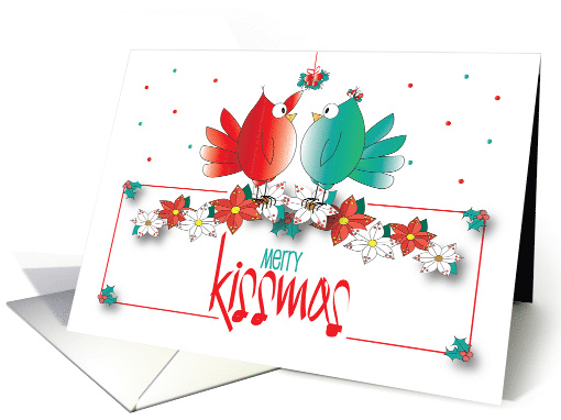 Hand Lettered Merry Kissmas Two Birds Under Mistletoe and... (1623802)