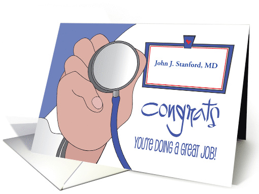Custom Encouragement for Medical Resident, Name Tag & Stethoscope card