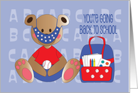 Back to School for Boy Bear During Coronavirus with Designer Mask card