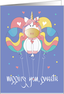 Hand Lettered Missing You for Kids with Balloon-icorn and Balloons card