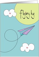 Flying By Paper Airplane Missing You for Kids with Folded Paper Plane card