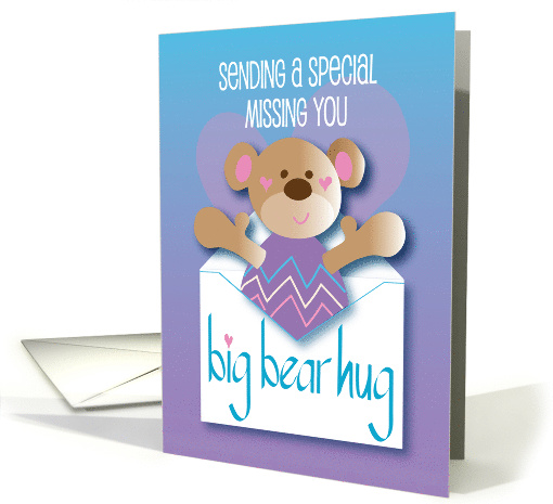 Missing You for Kids, Sending a Big Bear Hug, Bear in Envelope card