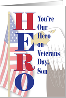 Veterans Day Hero for Son with American Flag and Eagle card