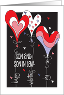 Valentine for Son and Son in Law with Colorful Heart Balloon Trio card