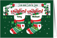 Christmas for Son and Husband Decorated Stocking with Custom Names card