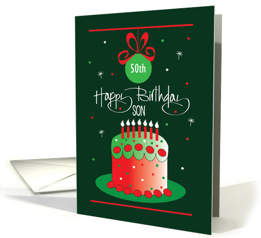Christmas Birthday for Son with Custom Age Green and Red Cake card