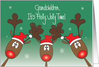 Christmas for Grandchildren with Reindeer Trio in Santa’s Red Hats card