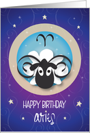 Hand Lettered Birthday for Zodiac Sign Aries Horned Ram and Stars card