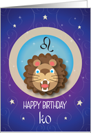 Hand Lettered Birthday Zodiac Sign Leo the Lion Universe and Stars card