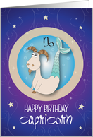 Hand Lettered Birthday Zodiac Sign Capricorn the Sea Goat with Stars card