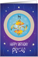 Hand Lettered Birthday for Zodiac Sign Pisces Double Fish and Bubbles card