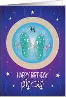 Hand Lettered Birthday for Zodiac Sign Pisces Double Fish and Bubbles card