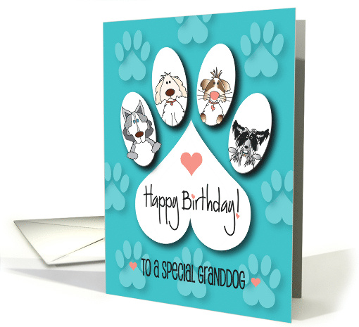 Hand Lettered Birthday for Granddog Pawprint with Canine Cuddlers card