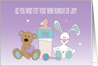 Hand Lettered Pregnancy Congratulations for Friend with Bear and Bunny card