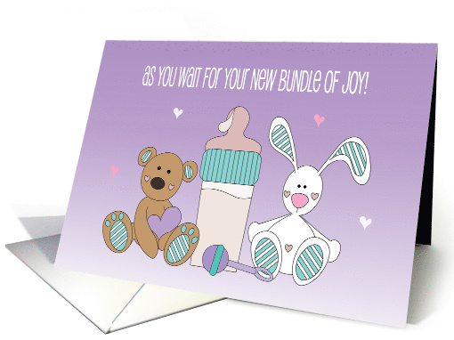 Hand Lettered Pregnancy Congratulations with Toy Bear and Bunny card