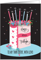Custom Age Birthday for Twin Sister Age Specific Floral Slice of Cake card