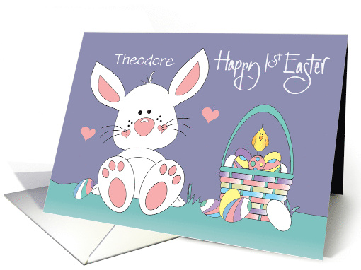 Hand Lettered First Easter White Bunny with Basket and... (1670848)