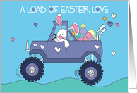 Hand Lettered Easter for Boy Bunny in Monster Truck with Eggs card