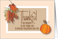 Hand Lettered Thanksgiving Thankful for Volunteer Leaves and Pumpkin card