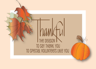 Hand Lettered Thanksgiving Thankful for Volunteer Leaves and Pumpkin