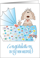 Hand Lettered Congratulations for New Pet Maltipoo Puppy in Bassinet card