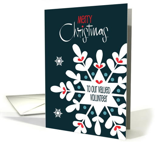 Hand Lettered Christmas for Volunteer White Snowflake with Hearts card
