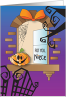 Halloween for Niece Away at College Decorated Window with Pumpkin card