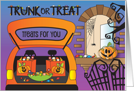 Hand Lettered Trunk or Treat Halloween Car Trunk Filled with Candy card