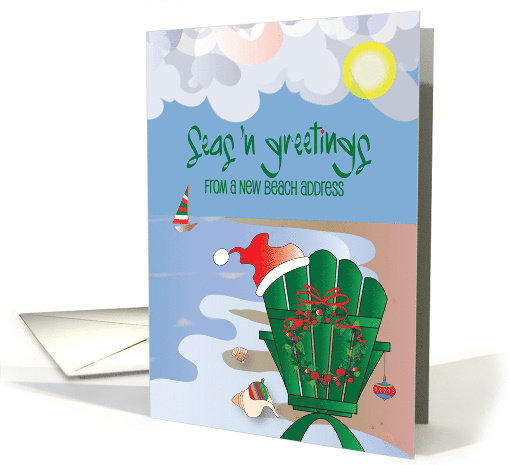 Christmas New Address Beach Chair Seas n Greetings with Santa Hat card