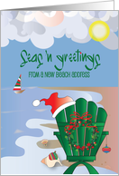Christmas New Address Beach Chair Seas n Greetings with Santa Hat card