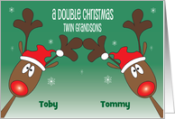 Christmas for Twin Grandsons Reindeer in Santa Hats with Custom Names card