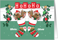 Christmas Twin Grandchildren Stockings with Bears and Custom Names card