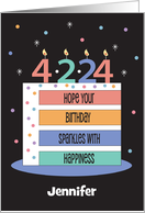 Birthday on 2 22 2022 Cake Slice Number Candles and Custom Name card