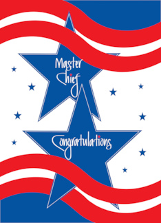 Promotion to Master Chief in Coast Guard Red White and Blue with Stars