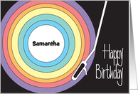 Hand Lettered Birthday with Rainbow Record Filled with Custom Name card