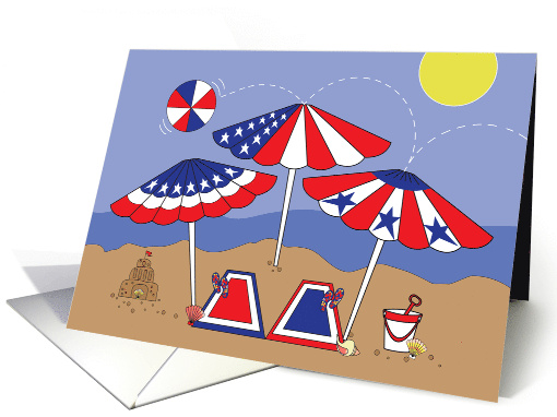 Fourth of July Beach Trio of Patriotic Umbrellas Beach... (1733840)