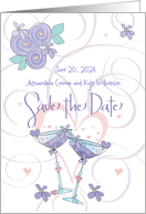 Hand Lettered Wedding Save the Date Heart Glasses with Names and Date card