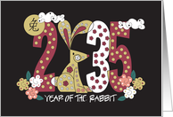 Chinese New Year of the Rabbit 2035 Date with Floral Decorated Rabbit card