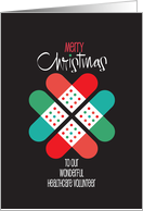 Hand Lettered Christmas for Healthcare Volunteers with Bandage Hearts card