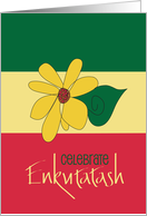 Enkutatash Ethiopia New Year Green Yellow and Red with Yellow Flower card