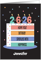 Rainbow Birthday Cake with 2-6-26 Birthdate Candles and Custom Name card
