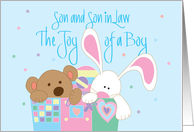 New Baby Boy for Son and Son in Law Joy of Boy with Toy Bear and Bunny card