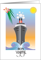 Hand Lettered Bon Voyage Cruise Ship with Rolling Ocean Waves card